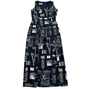 Pardue Les Navy Midi Dress Cruise Ocean Anchor Sea Print Button Size 4 Women's